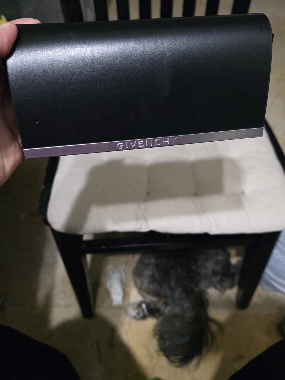 Givenchy Black Leather Case Clutch with Silver Logo Bar Used